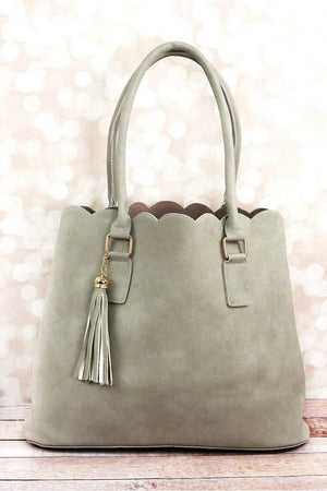 NGIL Gray Faux Leather Scalloped Tote - Wholesale Accessory Market