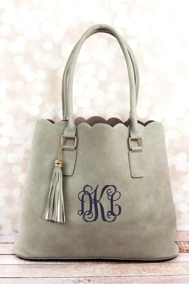 NGIL Gray Faux Leather Scalloped Tote - Wholesale Accessory Market