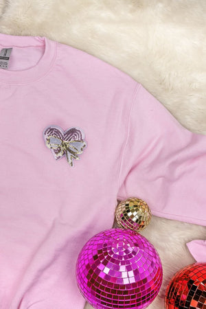 Sequin Heart Bow Patch Unisex NuBlend Crew Sweatshirt - Wholesale Accessory Market