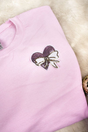 Sequin Heart Bow Patch Unisex NuBlend Crew Sweatshirt - Wholesale Accessory Market