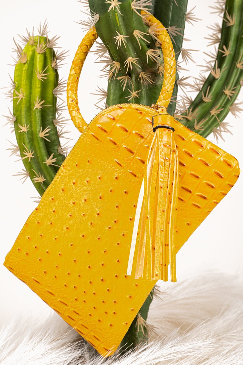 NGIL Mustard Faux Ostrich Bangle Clutch - Wholesale Accessory Market