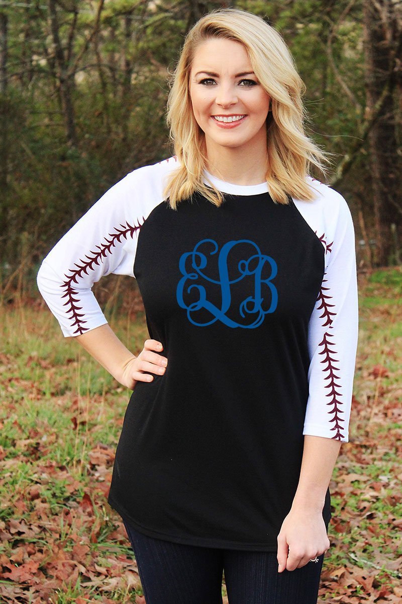 Baseball Laces 3/4 Sleeve Raglan Tee, Black *Personalize It - Wholesale Accessory Market