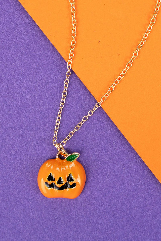 Halloween Pumpkin Charm Goldtone Necklace - Wholesale Accessory Market