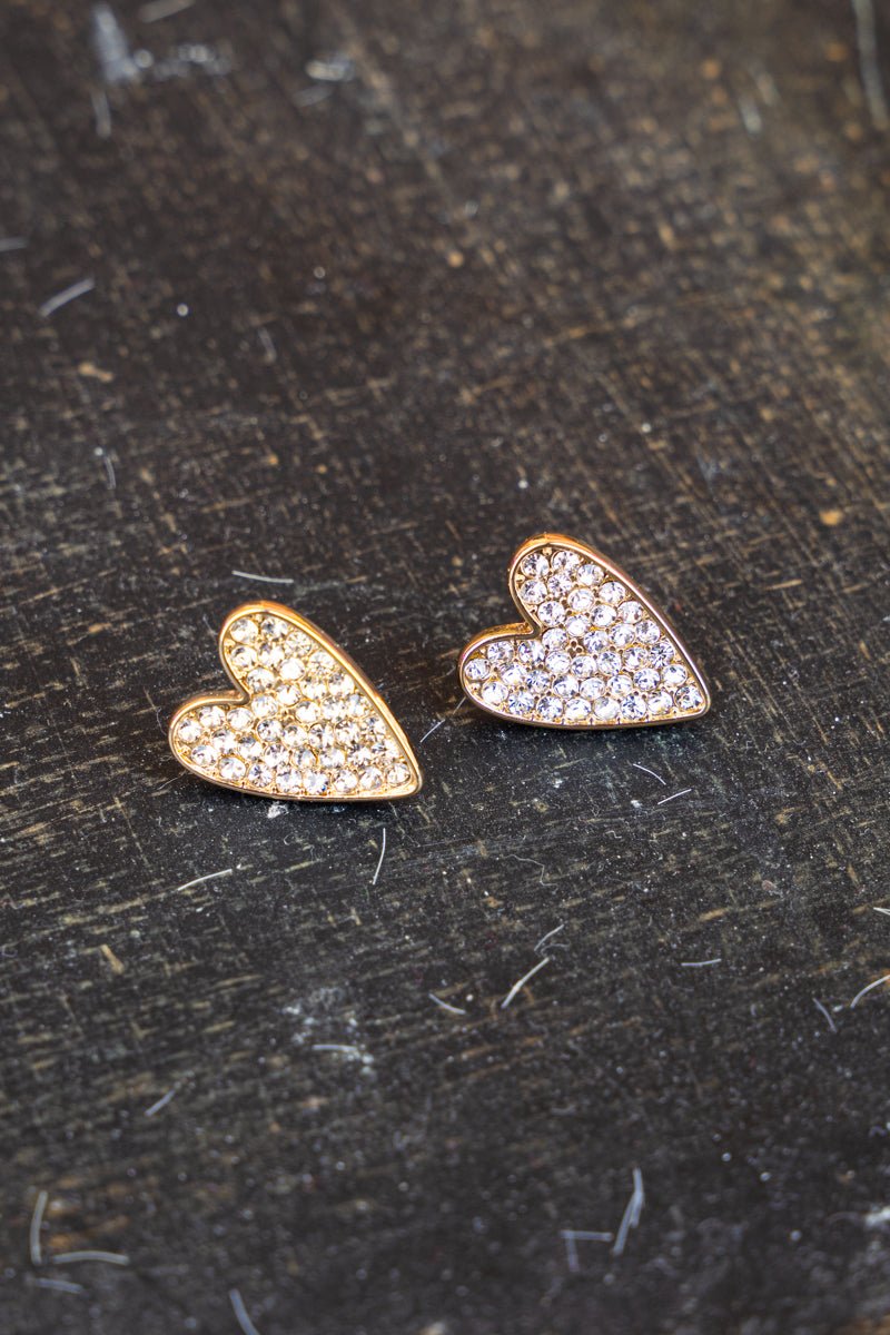 Crystal Avenue Full Of Love Crystal Goldtone Heart Stud Earrings - Wholesale Accessory Market