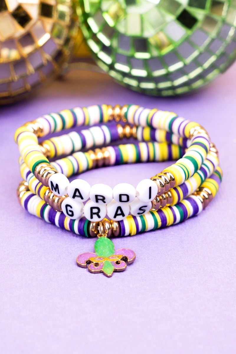 Crystal Avenue Mardi Gras Fleur de Lis Bracelet Set - Wholesale Accessory Market