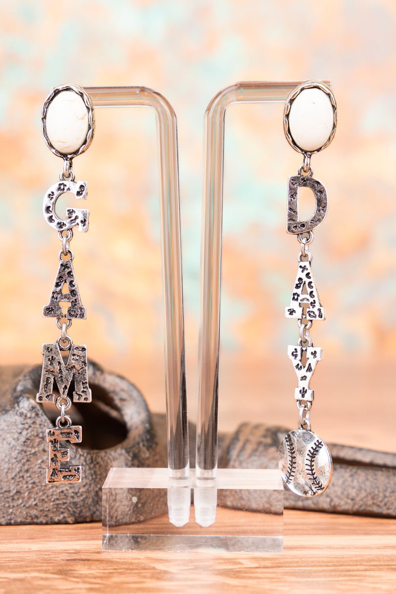 SALE! TIPI White Silvertone 'Game Day' Drop Earrings - Wholesale Accessory Market