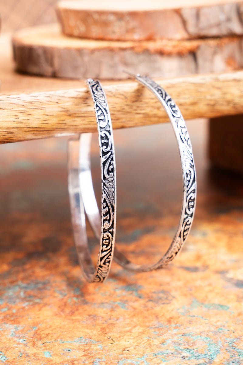 TIPI Starrett Scroll Silvertone Hoop Earrings - Wholesale Accessory Market