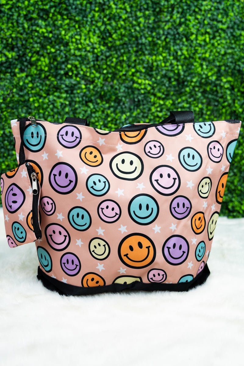 Put On A Happy Face with Black Trim Tote Bag Wholesale Accessory