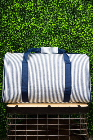 NGIL Navy Striped Seersucker Quilted Duffle Bag 18" - Wholesale Accessory Market