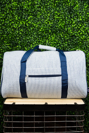 NGIL Navy Striped Seersucker Quilted Duffle Bag 18" - Wholesale Accessory Market