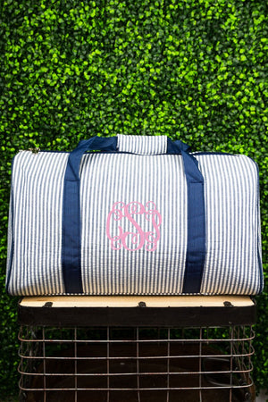 NGIL Navy Striped Seersucker Quilted Duffle Bag 18" - Wholesale Accessory Market