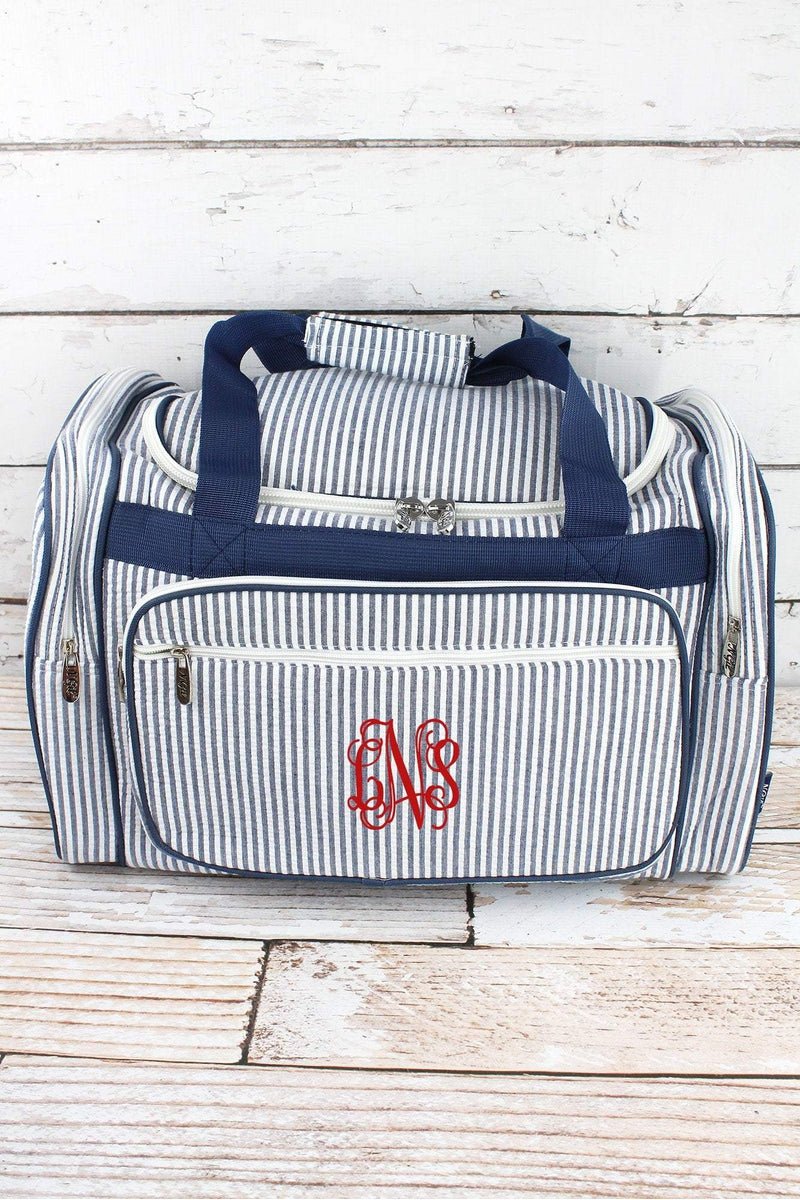 Navy Striped Seersucker Duffle Bag 20