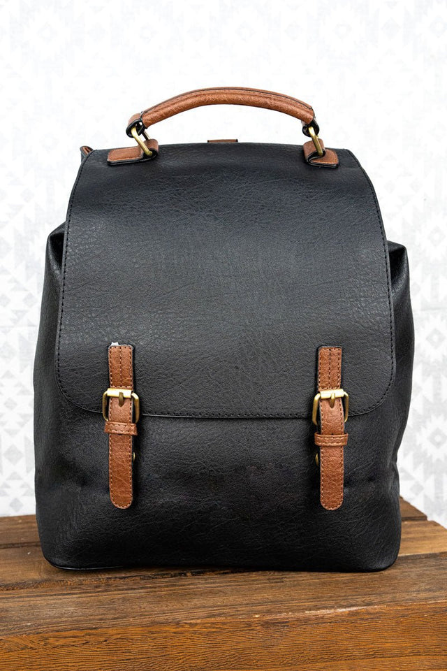 Black Faux Leather Haley Satchel Backpack - Wholesale Accessory Market