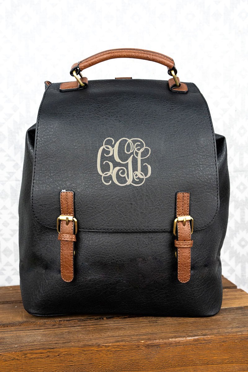 Black Leather Satchel outlets Backpack Purse With Monogram