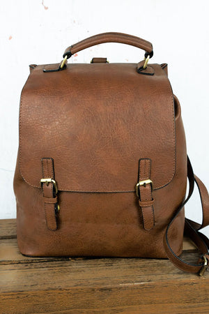 Brown Faux Leather Haley Satchel Backpack - Wholesale Accessory Market