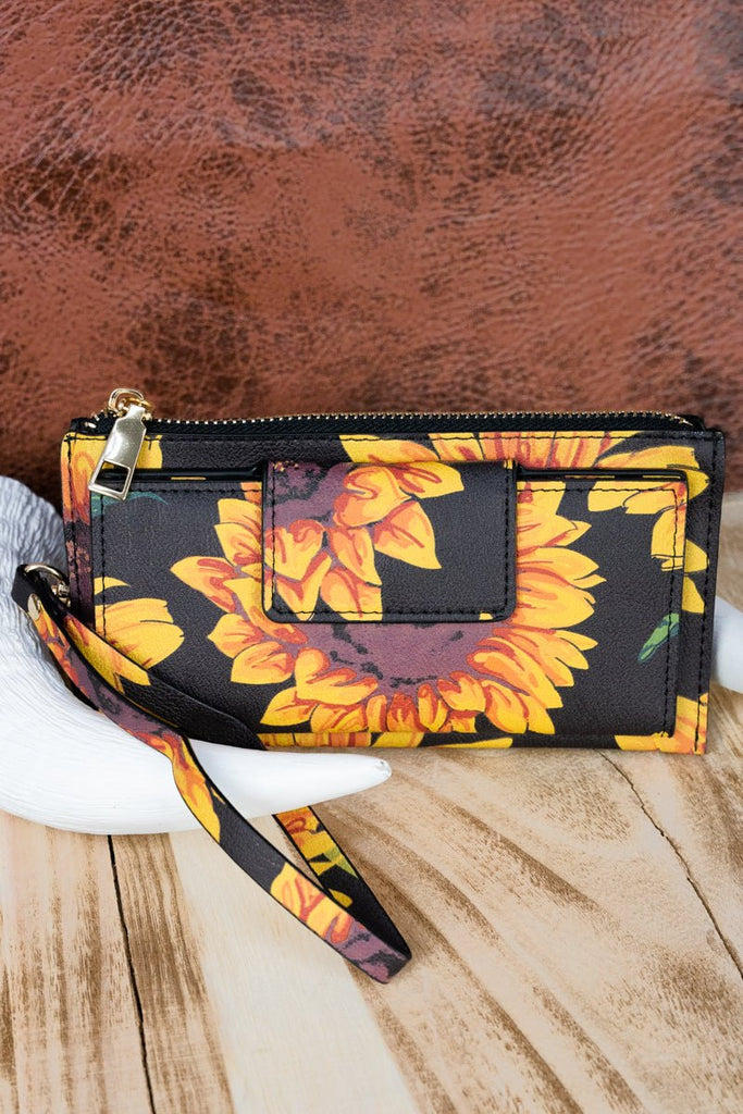Sunflower Faux Leather Twist Lock Crossbody Clutch Wallet | Wholesale Accessory Market