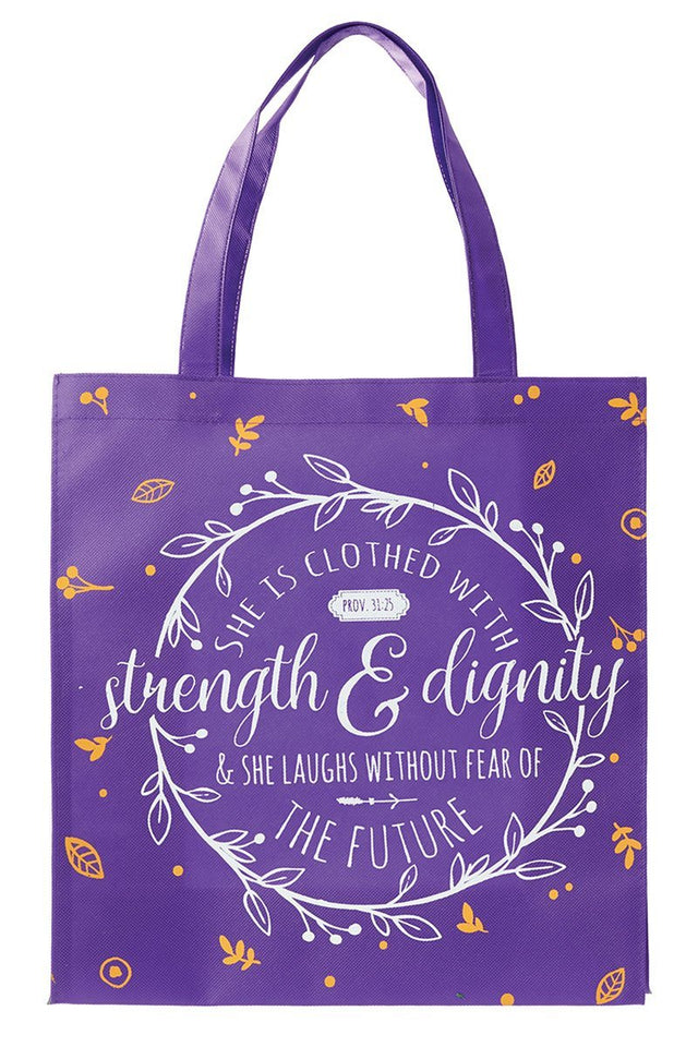 Proverbs 31:25 'Strength & Dignity' Purple Tote Bag - Wholesale Accessory Market