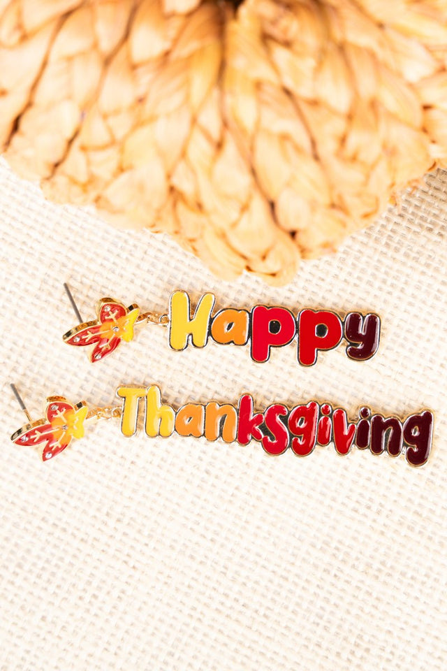 Red Happy Thanksgiving Goldtone Earrings - Wholesale Accessory Market