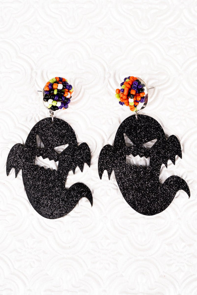 Glittery Black Ghost Earrings - Wholesale Accessory Market