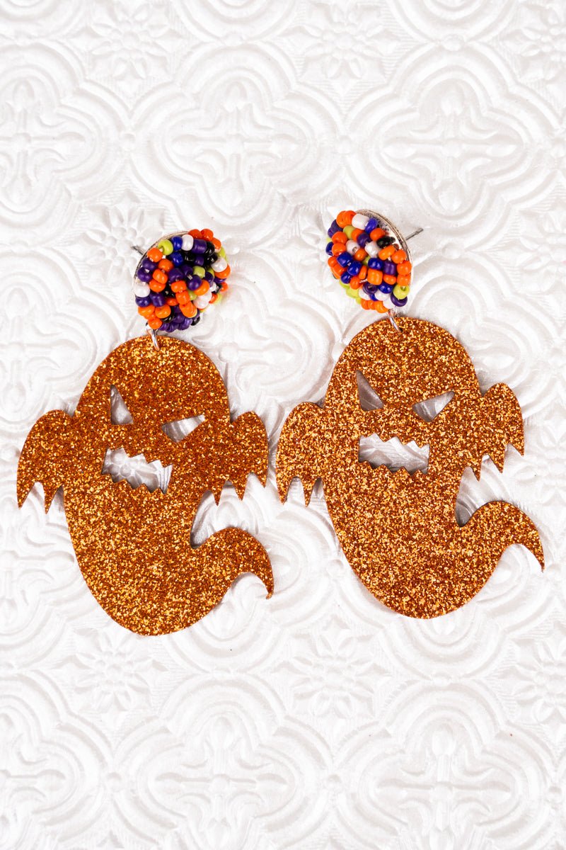 Glittery Orange Ghost Earrings - Wholesale Accessory Market