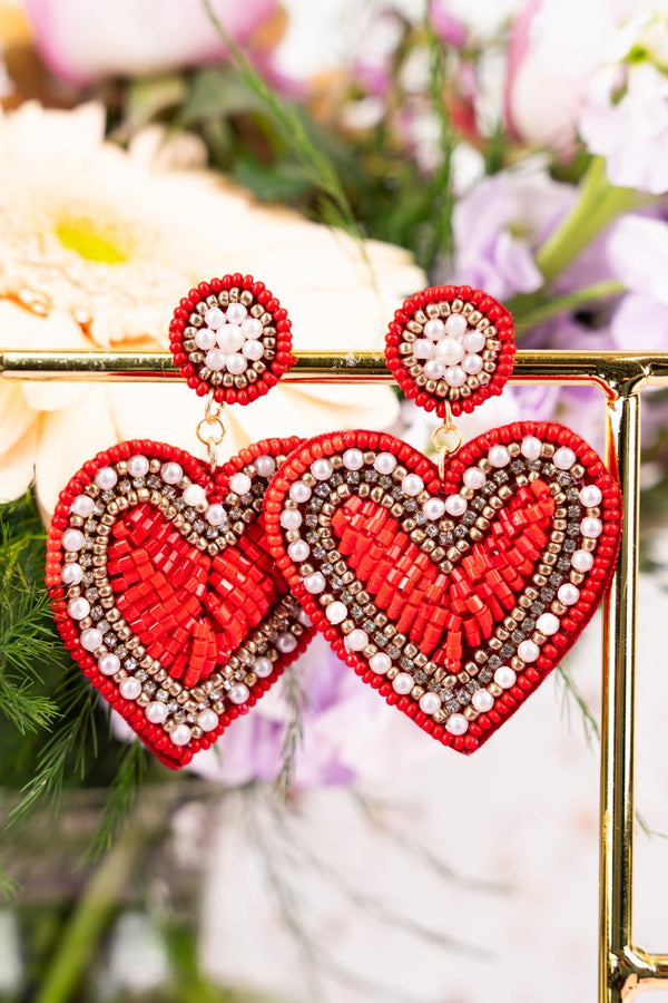 RED PINK JEWELED XO BEADED EARRINGS Valentines Earrings Love