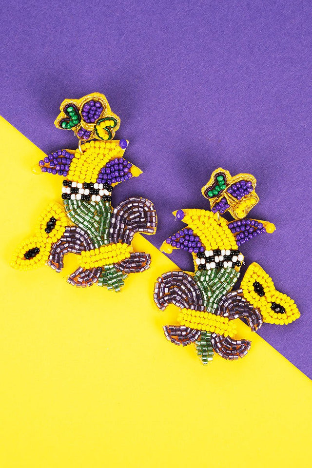 Viola Bejeweled Mardi Gras Jester Seed Bead Earrings - Wholesale Accessory Market