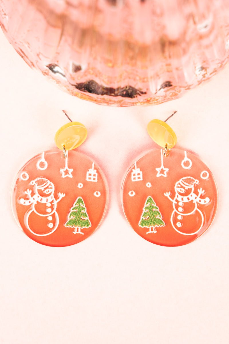 Viola Orange Snowman Acrylic Earrings - Wholesale Accessory Market