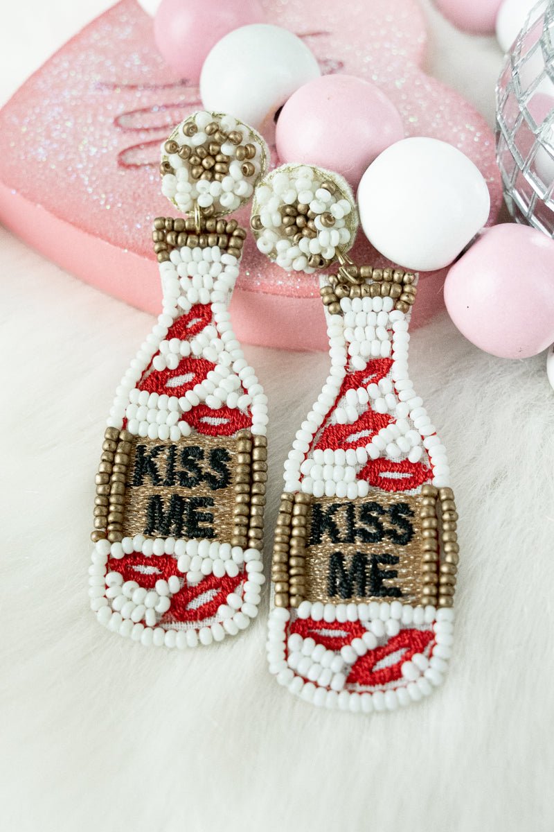 Viola White 'Kiss Me' Bottle Seed Bead Earrings - Wholesale Accessory Market