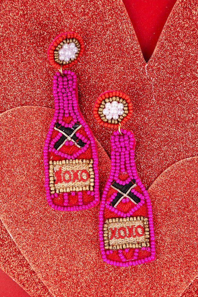 Viola Fuchsia 'XOXO' Bottle Earrings - Wholesale Accessory Market