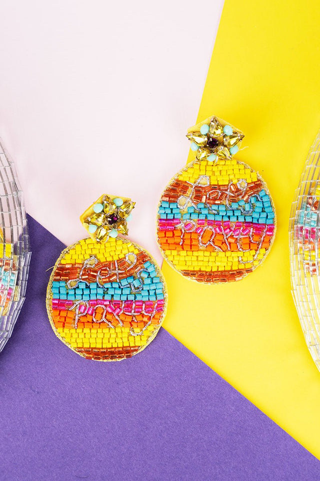 CLEARANCE! Viola Yellow 'Let's Party' Seed Bead Earrings - Wholesale Accessory Market