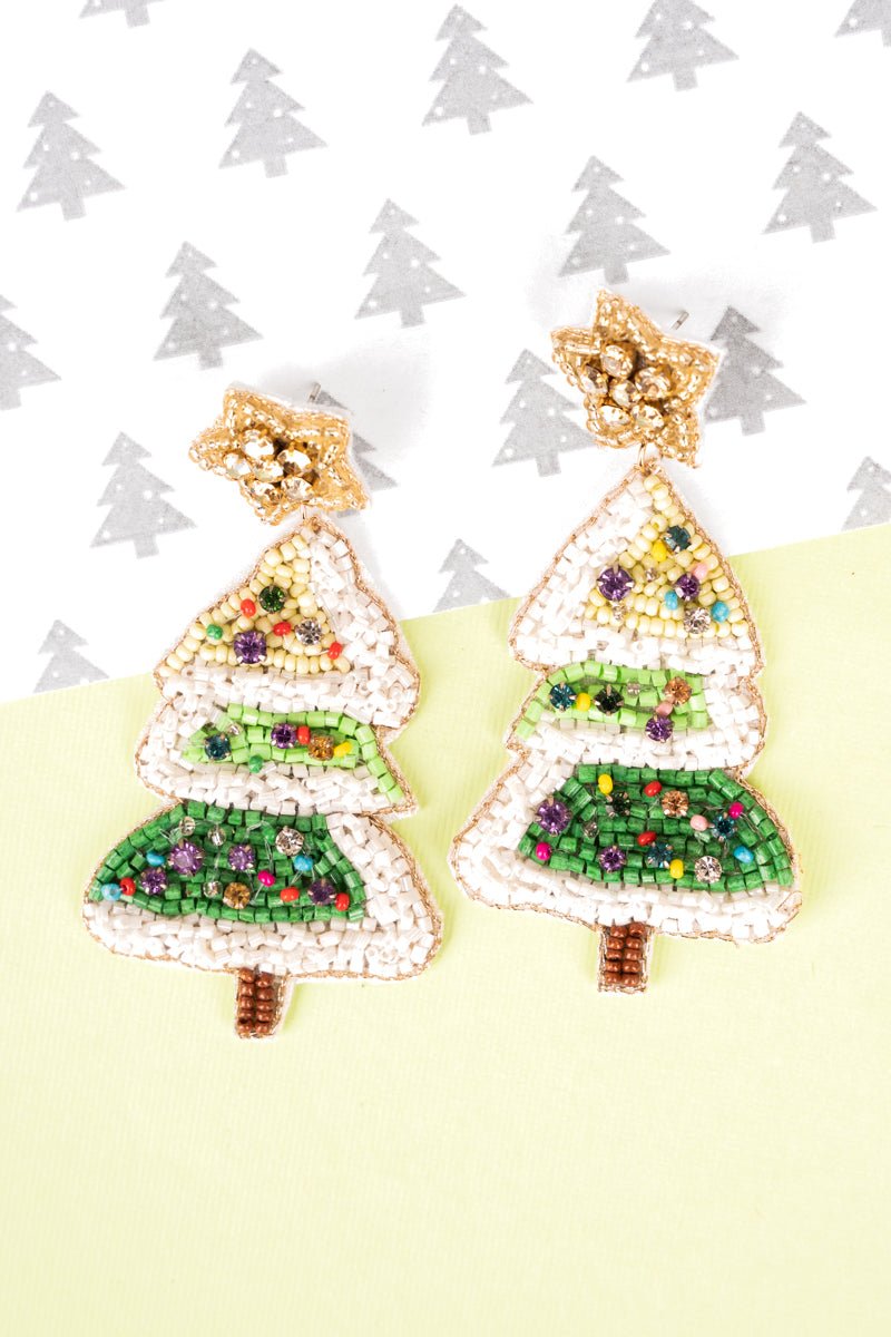 Twinkling Tree Green Seed Bead Earrings | Wholesale Accessory Market