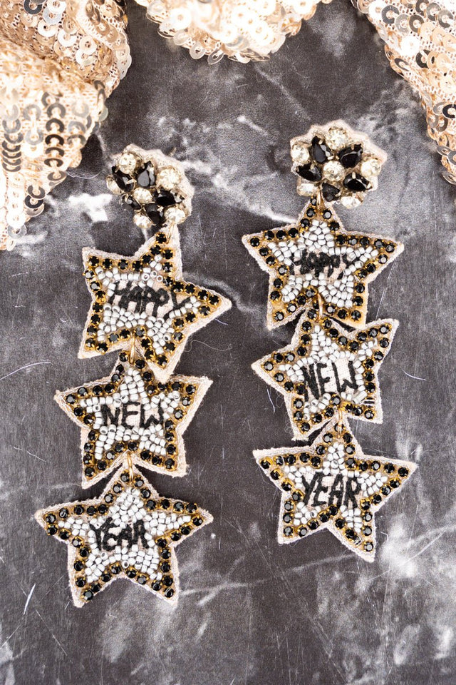 Viola Black and Silver Happy New Year Star Trio Earrings - Wholesale Accessory Market