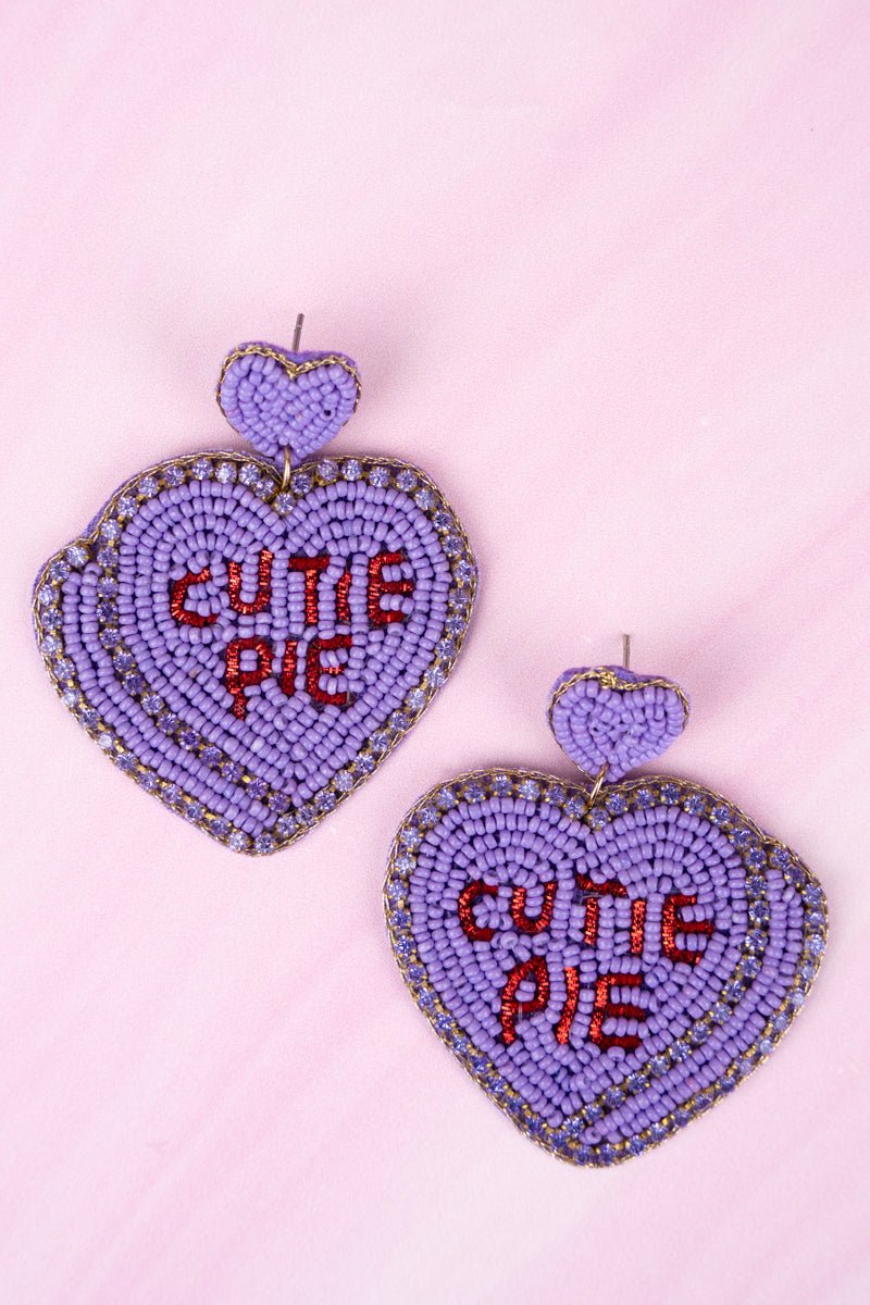 Viola Purple 'Cutie Pie' Seed Bead Heart Earrings - Wholesale Accessory Market