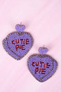 Viola Purple 'Cutie Pie' Seed Bead Heart Earrings - Wholesale Accessory Market