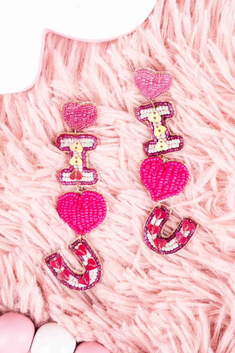 Viola Pink I Heart U Seed Bead Earrings - Wholesale Accessory Market