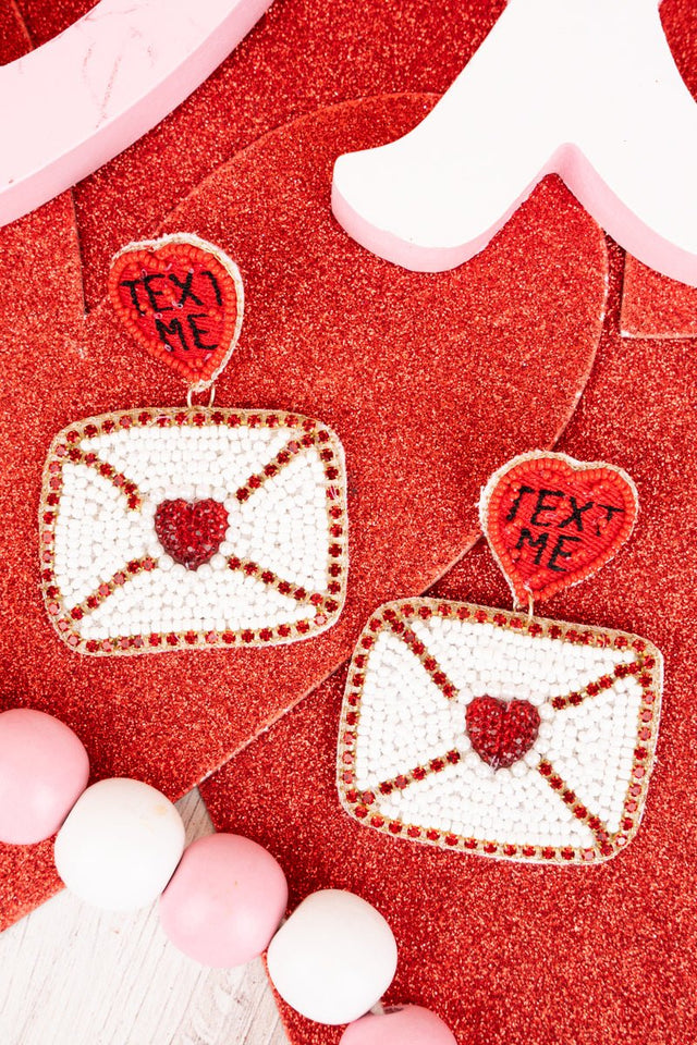 Viola Red 'Text Me' Seed Bead Love Note Earrings - Wholesale Accessory Market