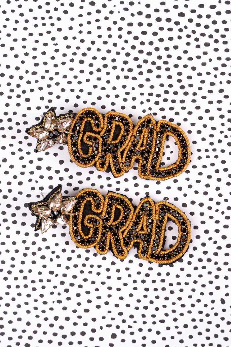 Viola Black Crystal and Gold 'GRAD' Earrings - Wholesale Accessory Market