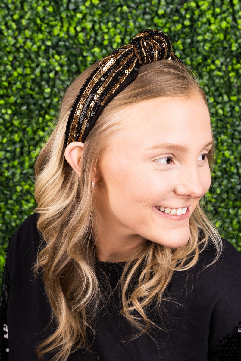 Red and Black Sequin Headband Seed Bead Red Knotted Preppy 