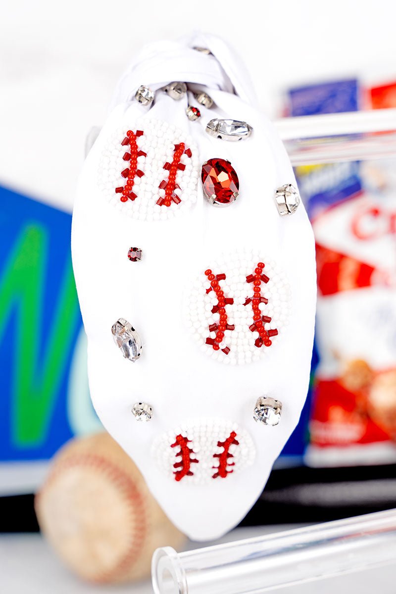 Baseball 'Mama' White Seed Bead Coin Purse