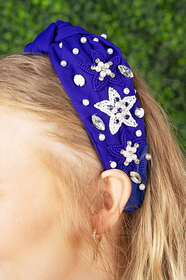 Rhinestone Blue and White Star Knotted Headband - Wholesale Accessory Market