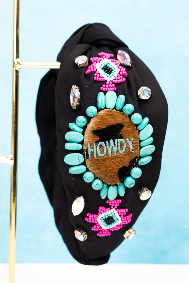 Viola Turquoise Howdy Black Knotted Headband - Wholesale Accessory Market