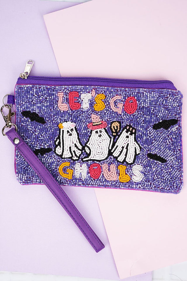 Viola Purple 'Let's Go Ghouls' Seed Bead Wristlet Coin Purse - Wholesale Accessory Market