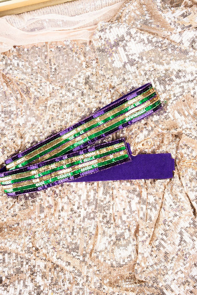 Viola Mardi Gras Theme Sequin and Seed Bead Bag Strap - Wholesale Accessory Market