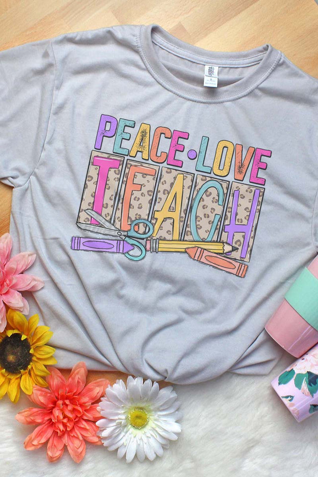 Leopard Peace Love Teach Unisex Dri-Power Poly Tee - Wholesale Accessory Market