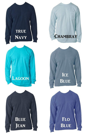 Shades of Blue Comfort Colors Long Sleeve Pocket Tee *Personalize It - Wholesale Accessory Market