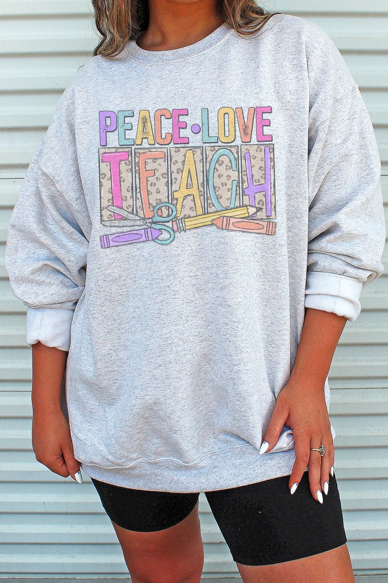 Leopard Peace Love Teach Unisex NuBlend Crew Sweatshirt - Wholesale Accessory Market