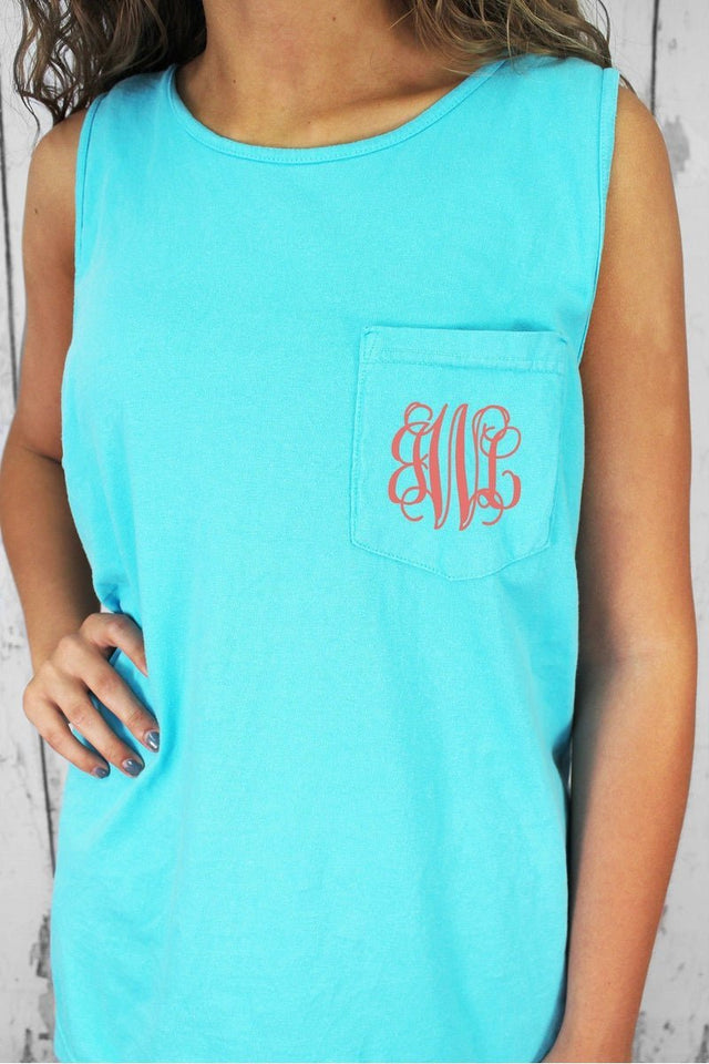 Shades of Blue Comfort Colors Pocket Tank *Personalize It - Wholesale Accessory Market