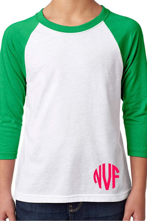 Next Level Youth 3/4 Sleeve Raglan, Kelly/White *Personalize It - Wholesale Accessory Market