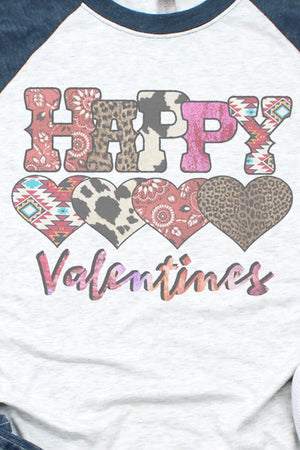 Western Happy Valentines Tri-Blend Unisex 3/4 Raglan - Wholesale Accessory Market