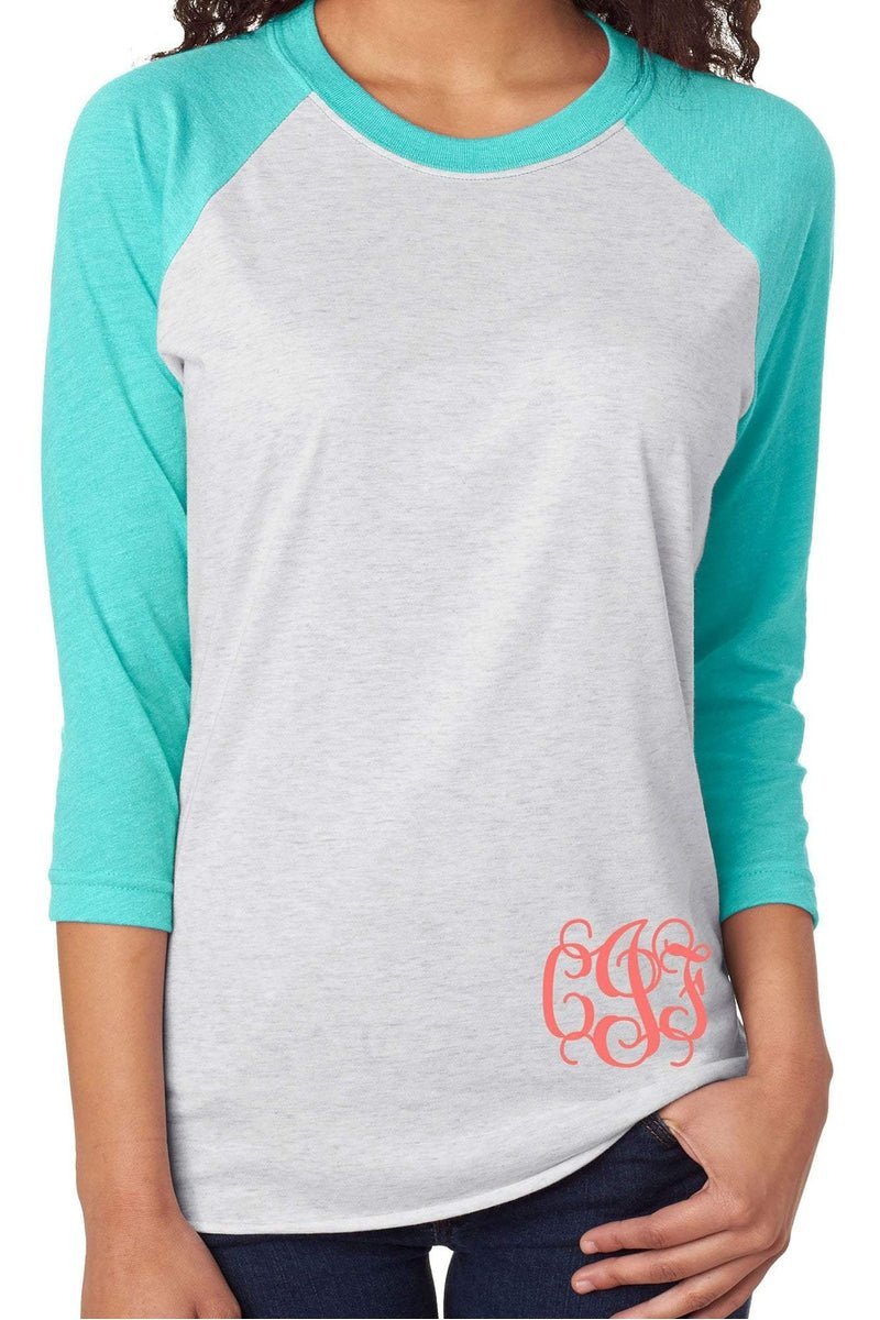 Tri-Blend Unisex 3/4 Raglan, Tahiti/Heather White *Personalize It! - Wholesale Accessory Market